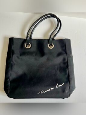 Kenneth Cole Black Nylon Tote with Signature Script, EUC,  12” H x 12”W